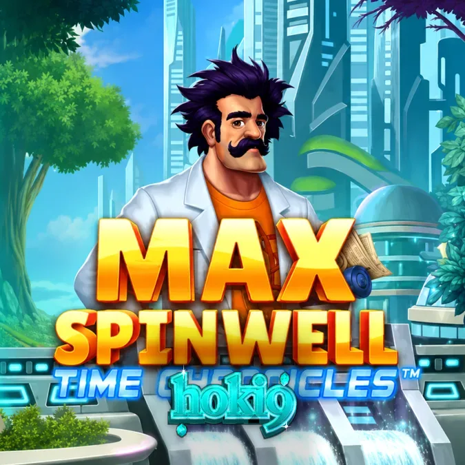 Tampilan antarmuka slot Max Spinwell: Time Chronicles dengan elemen futuristik